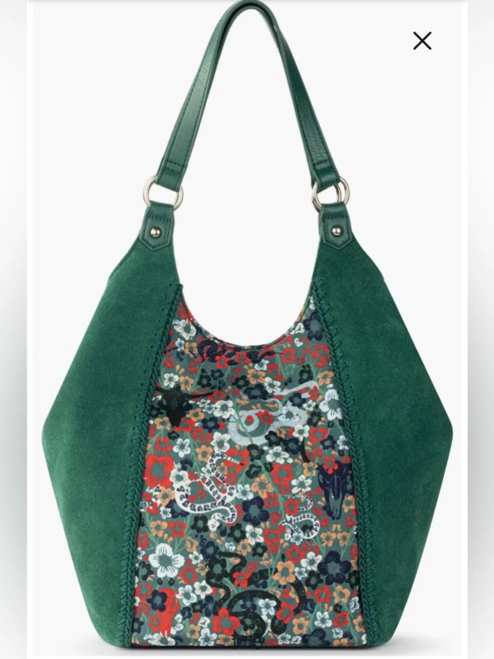 EUC The Sak Roma Emerald Mojave Garden Shopper Suede Leather Tote Shoulder Bag - Picture 14 of 16